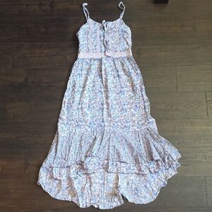 Japna High- Low Floral Ruffle Maxi Dress - Light Blue